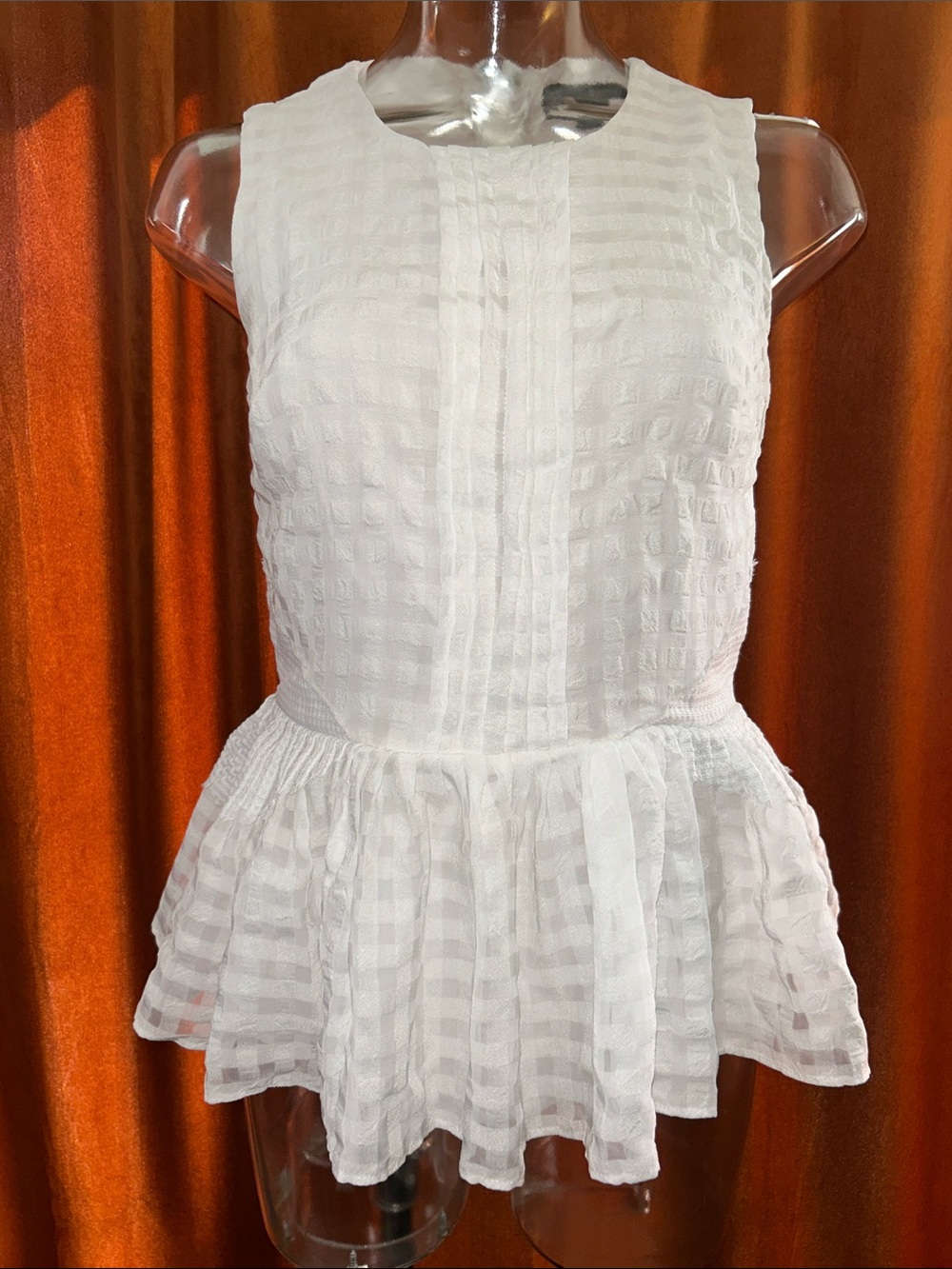 Banana Republic White Textured Sleeveless Peplum Top